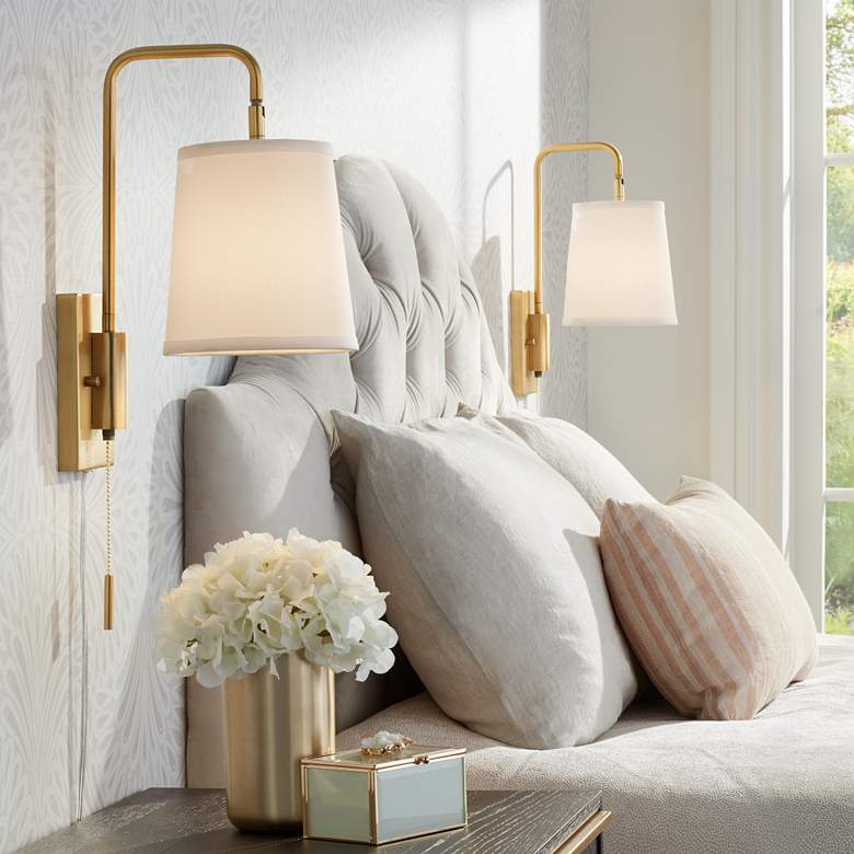 360 Lighting Luca 15 1/2" Brass Plug-In Swing Arm Wall Lamps Set of 2