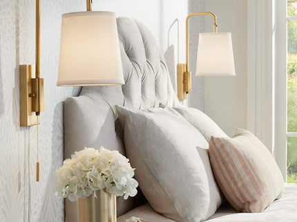 360 Lighting Luca 15 1/2" Brass Plug-In Swing Arm Wall Lamps Set of 2