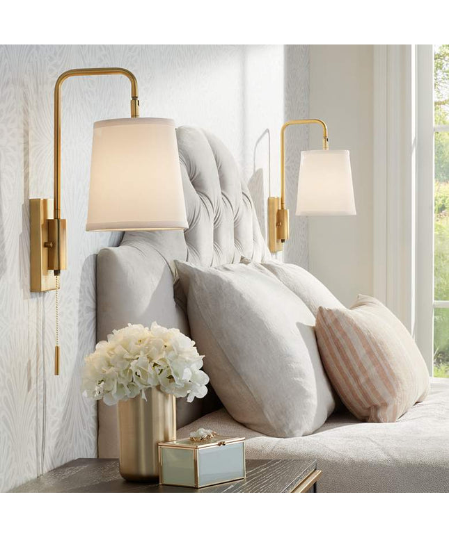360 Lighting Luca 15 1/2" Brass Plug-In Swing Arm Wall Lamps Set of 2