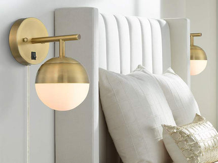 360 Lighting Luna Antique Brass Globe Plug-In Wall Lamps Set of 2