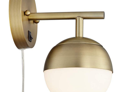 360 Lighting Luna Antique Brass Globe Plug-In Wall Lamps Set of 2