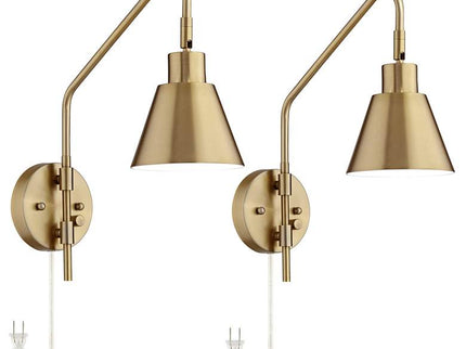 360 Lighting Marybel Antique Brass Plug-In Swing Arm Wall Lamps Set of 2