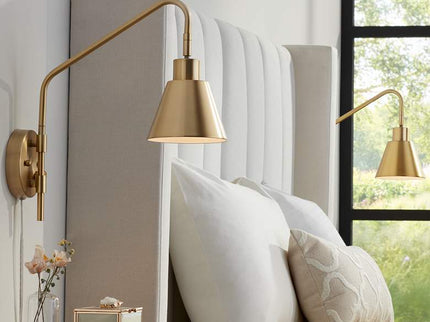 360 Lighting Marybel Antique Brass Plug-In Swing Arm Wall Lamps Set of 2