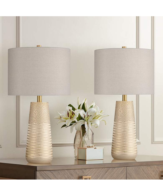 360 Lighting Mira 25 1/4" Textured Gold Modern Table Lamps Set of 2