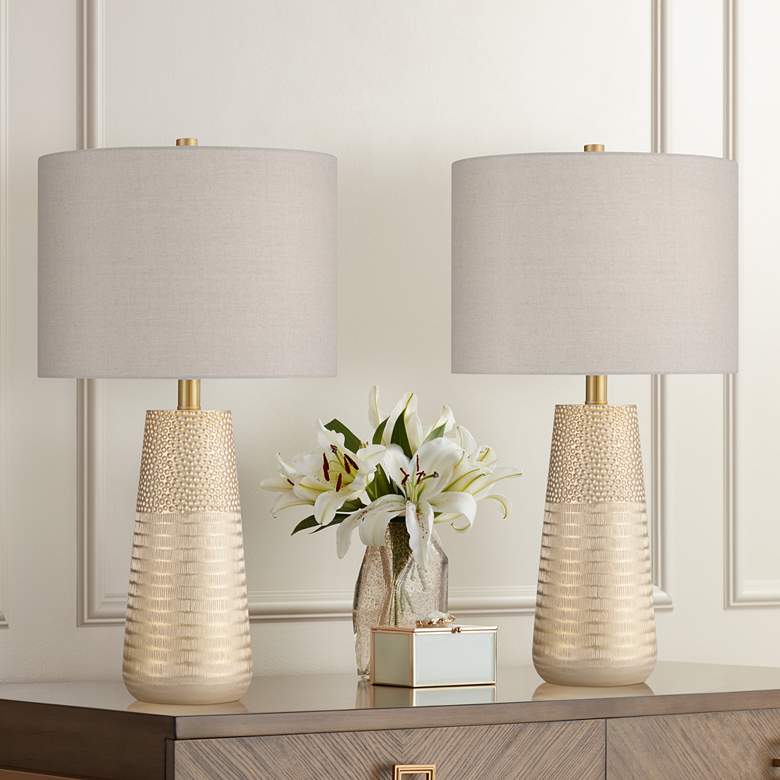 360 Lighting Mira 25 1/4" Textured Gold Modern Table Lamps Set of 2