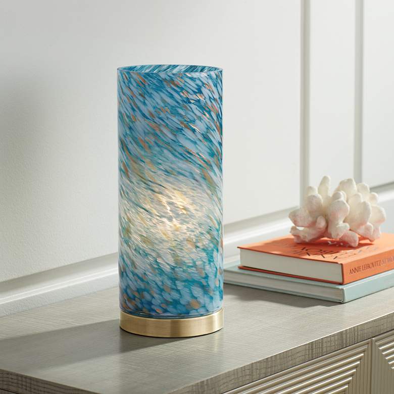 360 Lighting Nikki 13 1/2" High Coastal Modern Blue Glass Accent Lamp