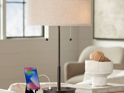 360 Lighting Nikola 23 1/2" Bronze Outlet and USB Ports Table Lamp