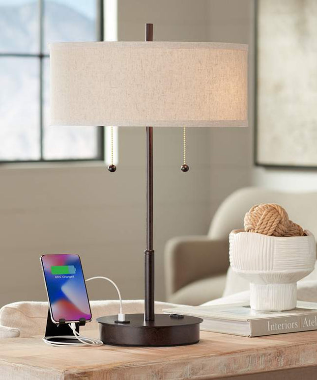 360 Lighting Nikola 23 1/2" Bronze Outlet and USB Ports Table Lamp