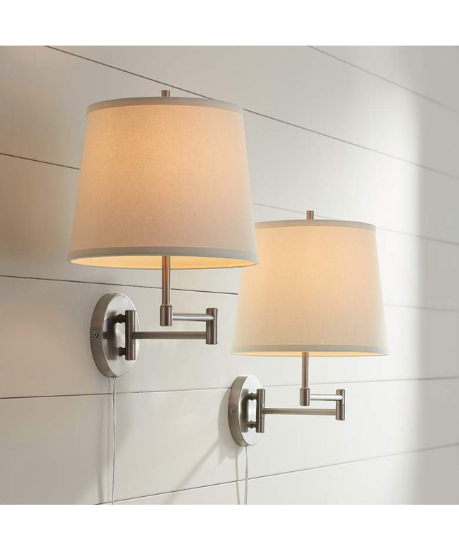 360 Lighting Oray Brushed Nickel Swing Arm Plug-In Wall Lamps Set of 2
