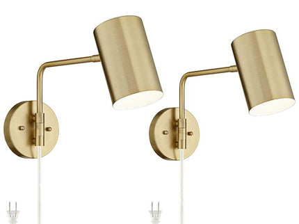 360 Lighting Patt Brushed Brass Swing Arm Plug-In Wall Lamps Set of 2