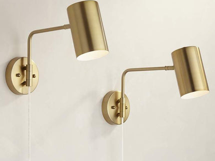 360 Lighting Patt Brushed Brass Swing Arm Plug-In Wall Lamps Set of 2