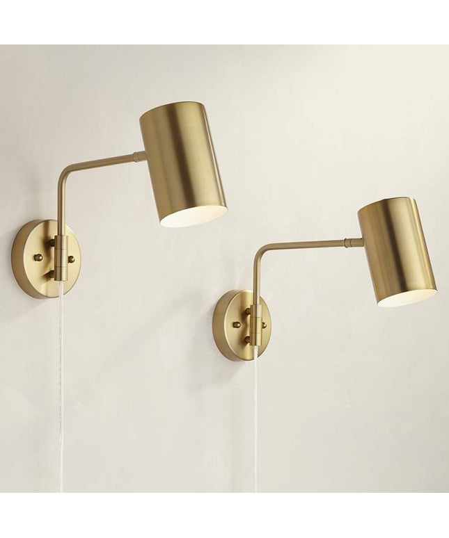 360 Lighting Patt Brushed Brass Swing Arm Plug-In Wall Lamps Set of 2