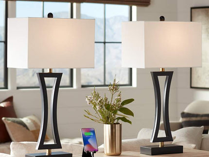 360 Lighting Roxie 31" Black Metal USB Table Lamps Set of 2