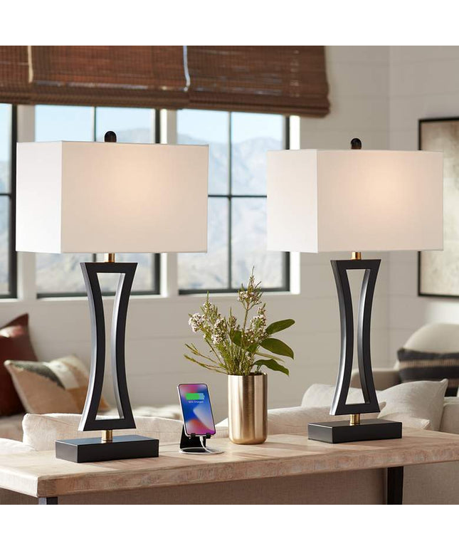 360 Lighting Roxie 31" Black Metal USB Table Lamps Set of 2