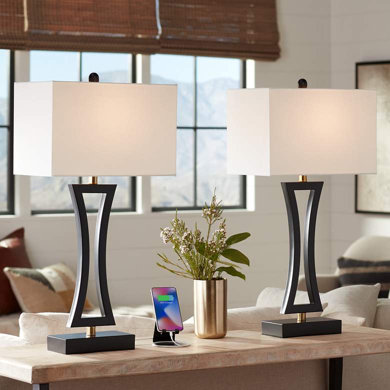 360 Lighting Roxie 31" Black Metal USB Table Lamps Set of 2