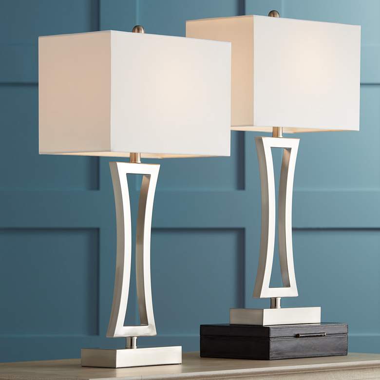 360 Lighting Roxie 31" High Brushed Nickel Metal Table Lamps Set of 2