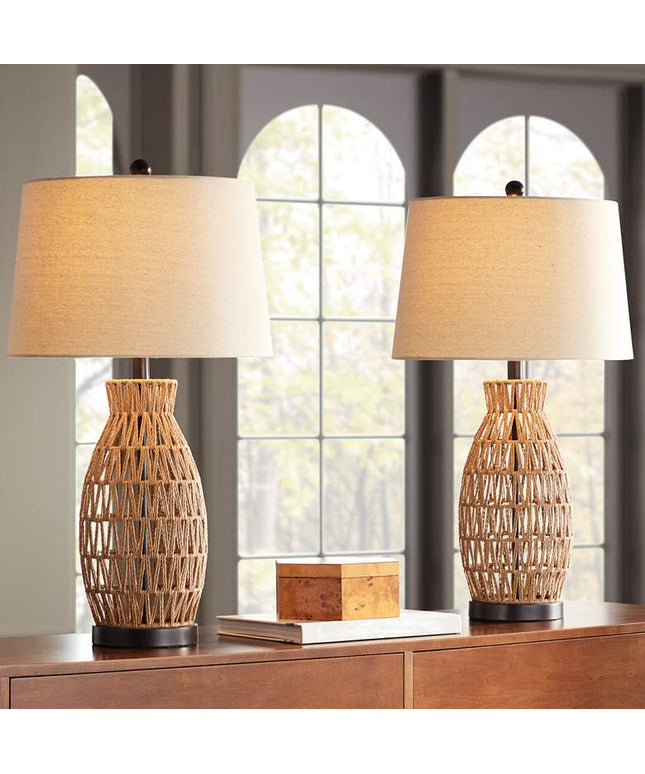 360 Lighting San Carlos 27" Rattan Wicker Table Lamps Set of 2