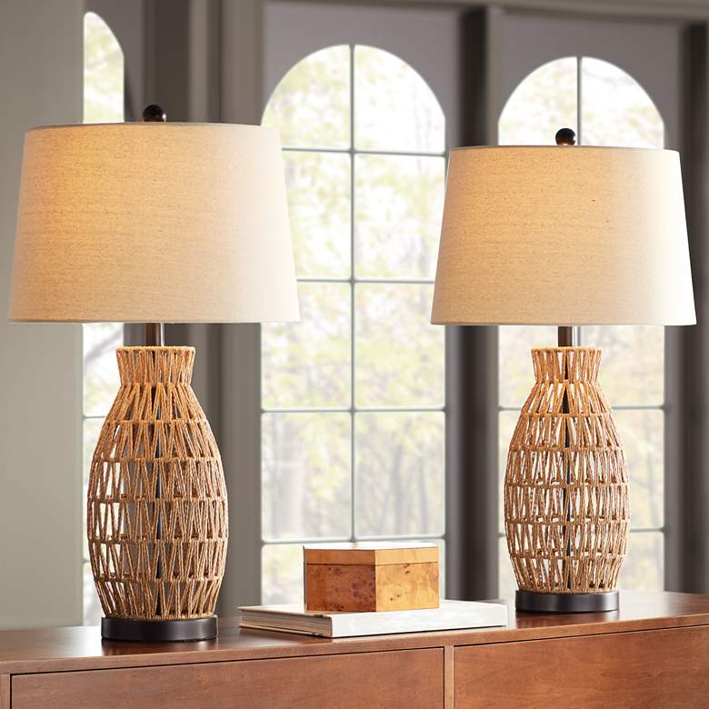 360 Lighting San Carlos 27" Rattan Wicker Table Lamps Set of 2