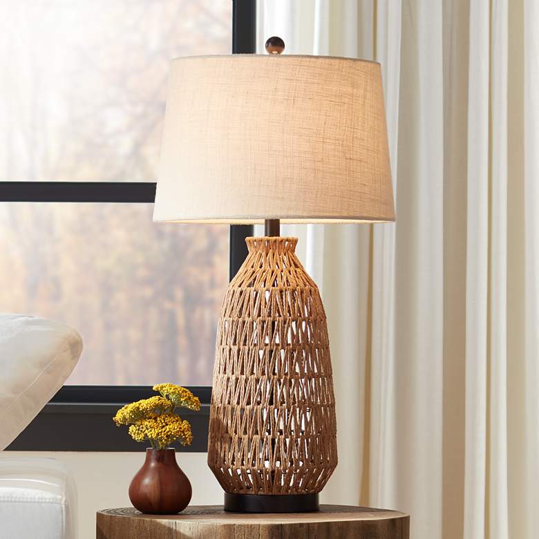 360 Lighting San Carlos 29" Modern Coastal Rattan Wicker Table Lamp