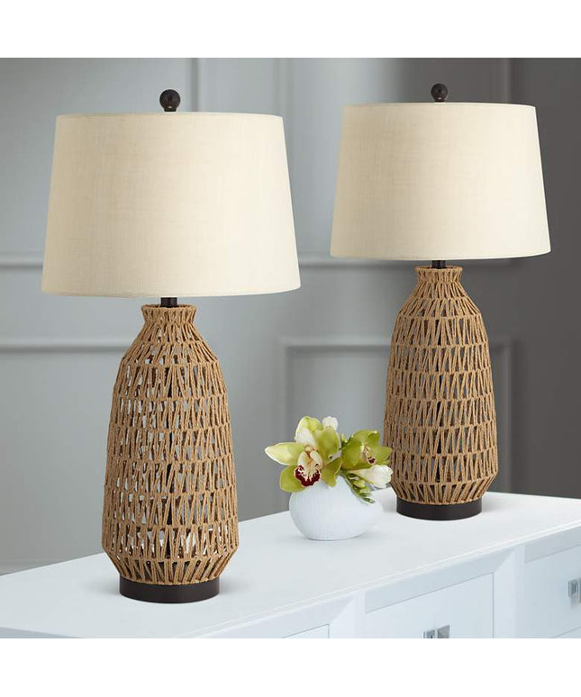 360 Lighting San Carlos 29" Rattan Wicker Table Lamps Set of 2