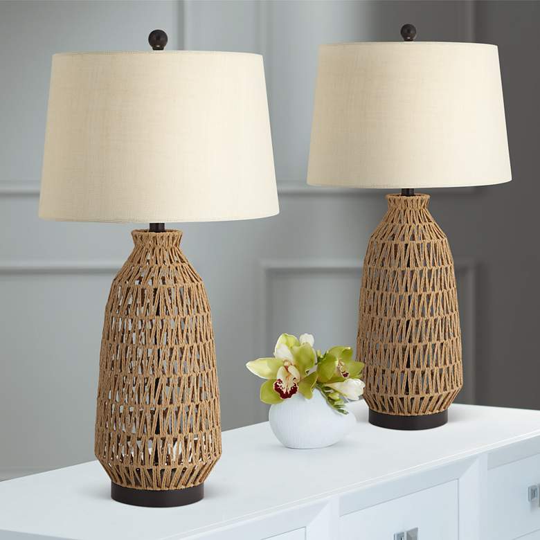 360 Lighting San Carlos 29" Rattan Wicker Table Lamps Set of 2