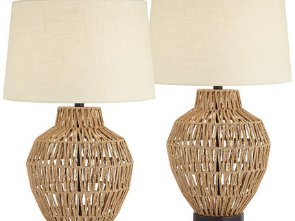 360 Lighting San Marcos 27" Natural Wicker Metal Table Lamps Set of 2