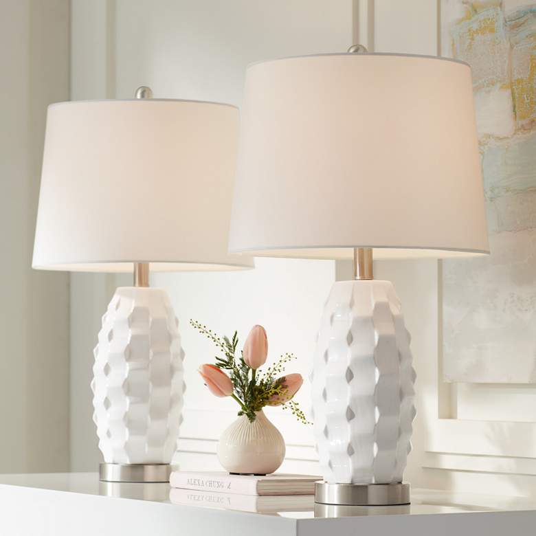 360 Lighting Scalloped 24 1/2" Ceramic LED Lamps with Dimmers Set of 2