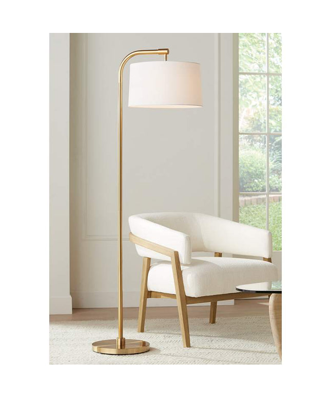 360 Lighting Serra 64" Warm Gold Chairside Arc Offset Arm Floor Lamp