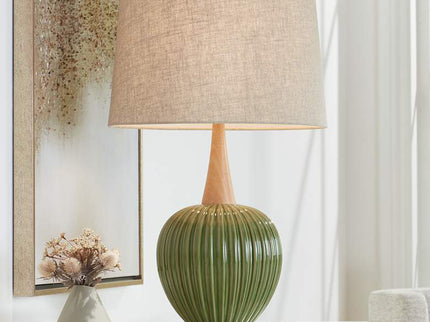 360 Lighting Sevilla 29" Modern Ribbed Gourd Green Ceramic Table Lamp