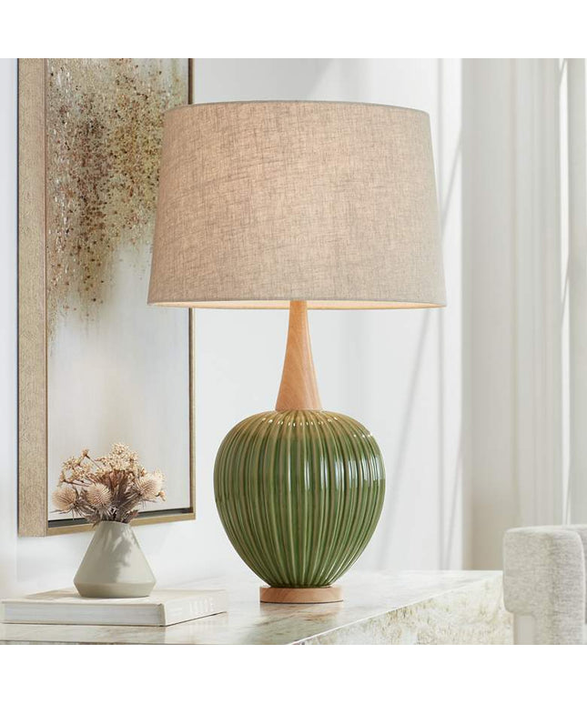 360 Lighting Sevilla 29" Modern Ribbed Gourd Green Ceramic Table Lamp