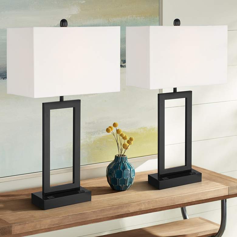 360 Lighting Todd 30" Open Base USB and Outlet Table Lamps Set of 2