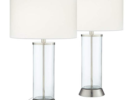 360 Lighting Watkin LED Glass Column USB and Outlet Table Lamps Set of 2