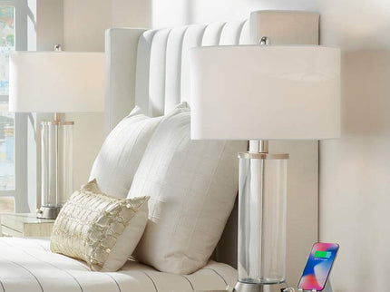 360 Lighting Watkin LED Glass Column USB and Outlet Table Lamps Set of 2
