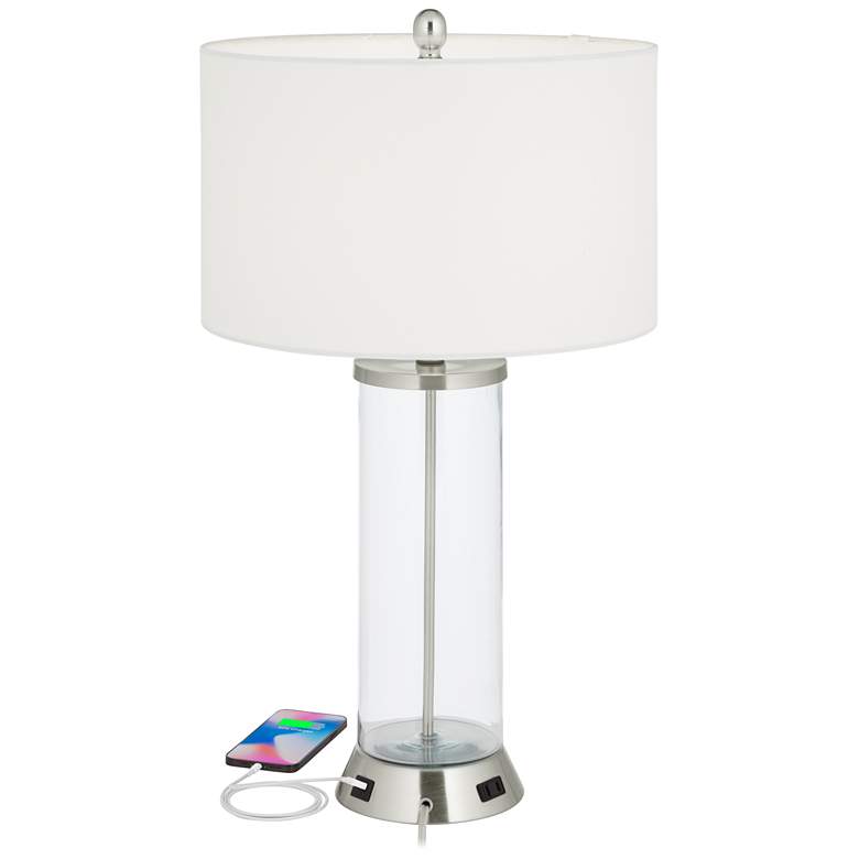 360 Lighting Watkin LED Glass Column USB and Outlet Table Lamps Set of 2