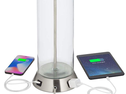 360 Lighting Watkin LED Glass Column USB and Outlet Table Lamps Set of 2
