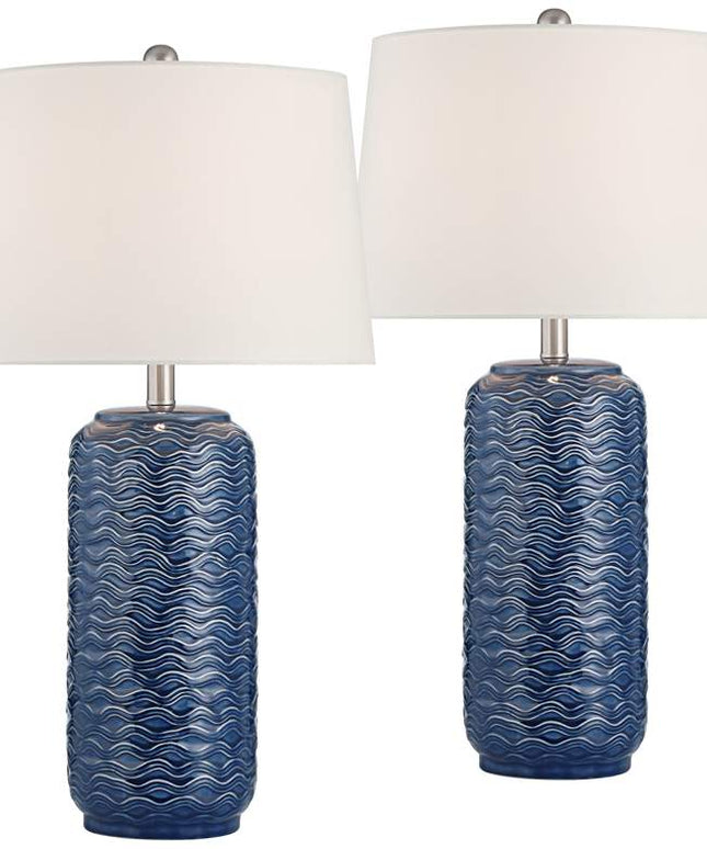 360 Lighting Waves 26 1/2" High Blue Ceramic Table Lamps Set of 2