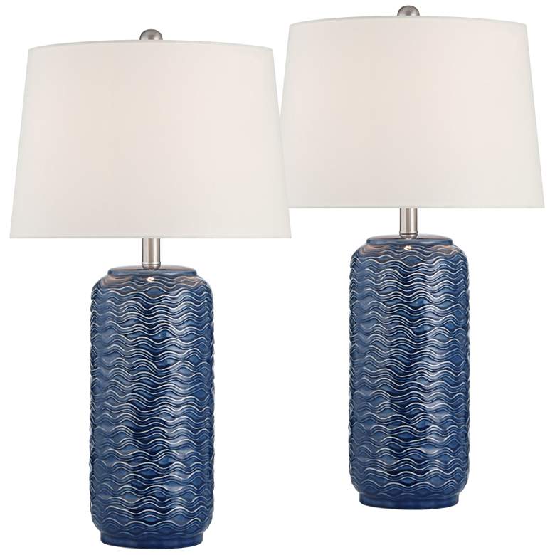 360 Lighting Waves 26 1/2" High Blue Ceramic Table Lamps Set of 2