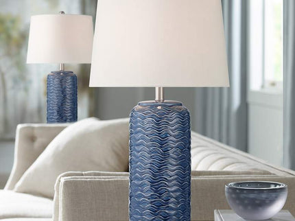 360 Lighting Waves 26 1/2" High Blue Ceramic Table Lamps Set of 2