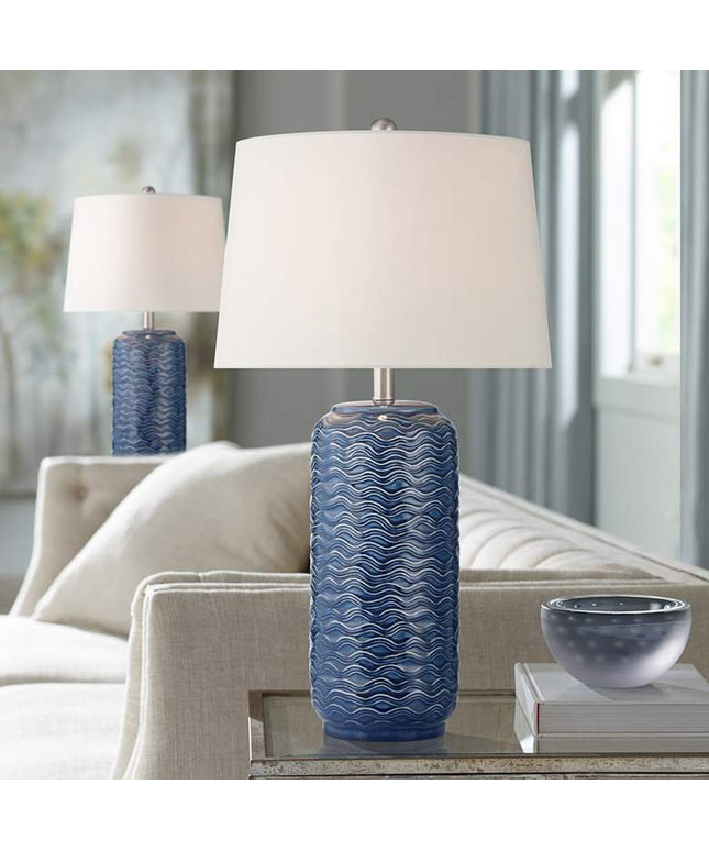 360 Lighting Waves 26 1/2" High Blue Ceramic Table Lamps Set of 2