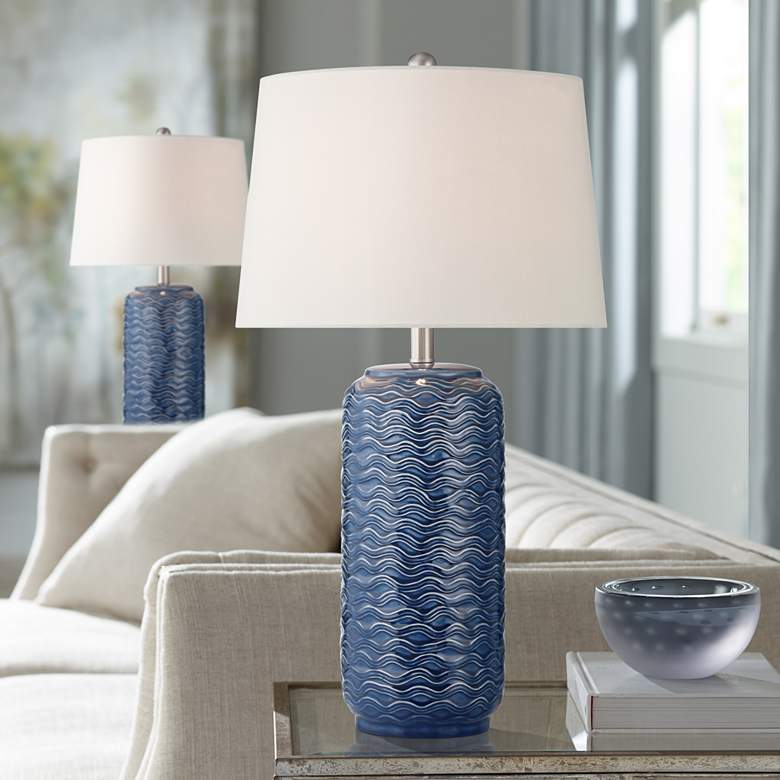 360 Lighting Waves 26 1/2" High Blue Ceramic Table Lamps Set of 2