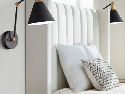 360 Lighting Wray Black and Antique Brass Hardwire Wall Lamps Set of 2