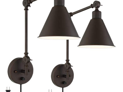 360 Lighting Wray Bronze Metal Adjustable Plug-In Wall Lamps Set of 2