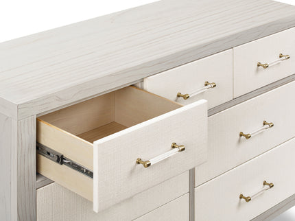 M24816WDFPEW,Namesake,Eloise 7-Drawer Assembled Dresser in White Driftwood and Performance Pearl Eco-Weave