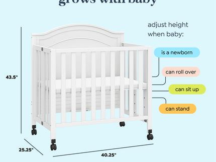 M12898W,DaVinci,Charlie Folding Portable 3-in-1 Mini Crib in White