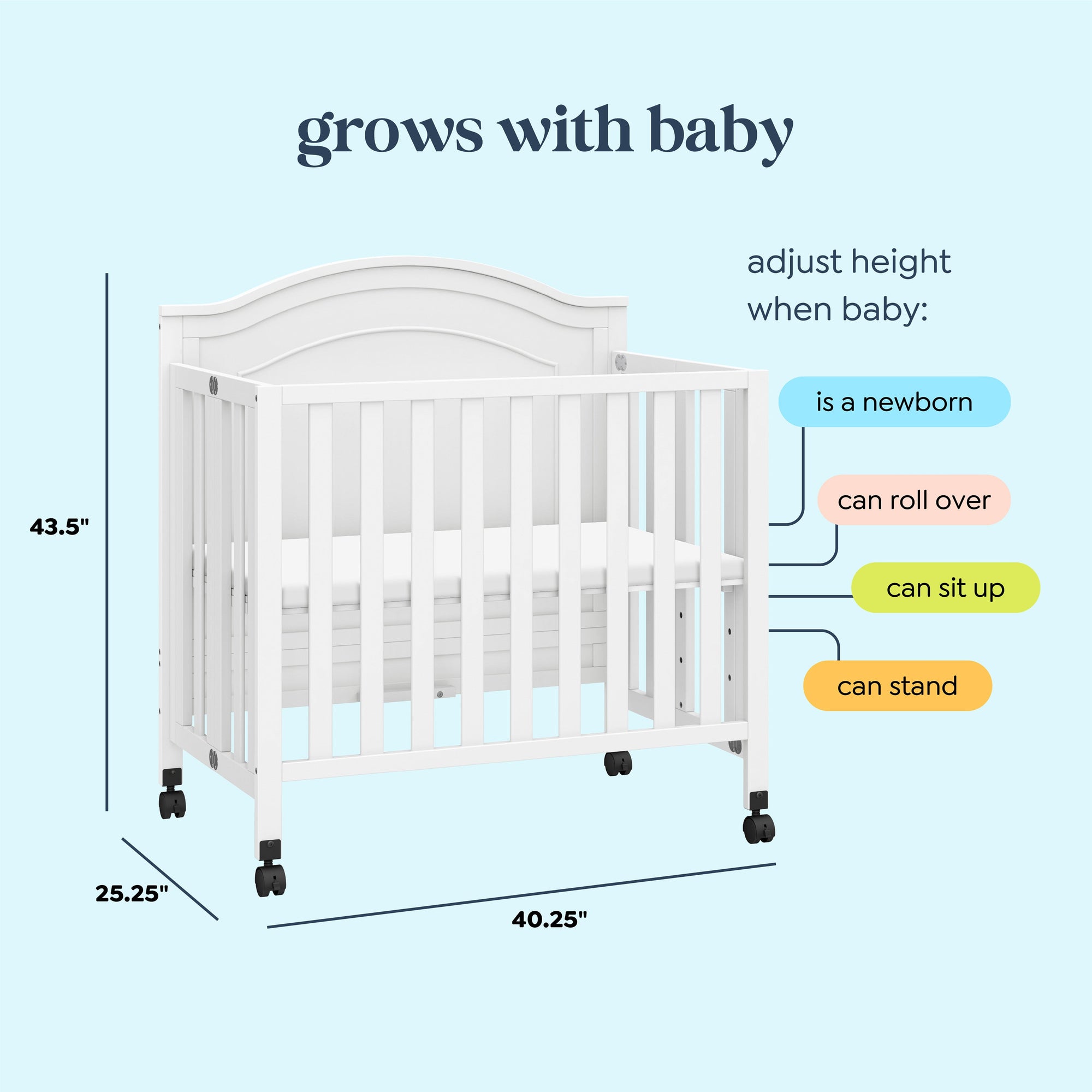 M12898W,DaVinci,Charlie Folding Portable 3-in-1 Mini Crib in White
