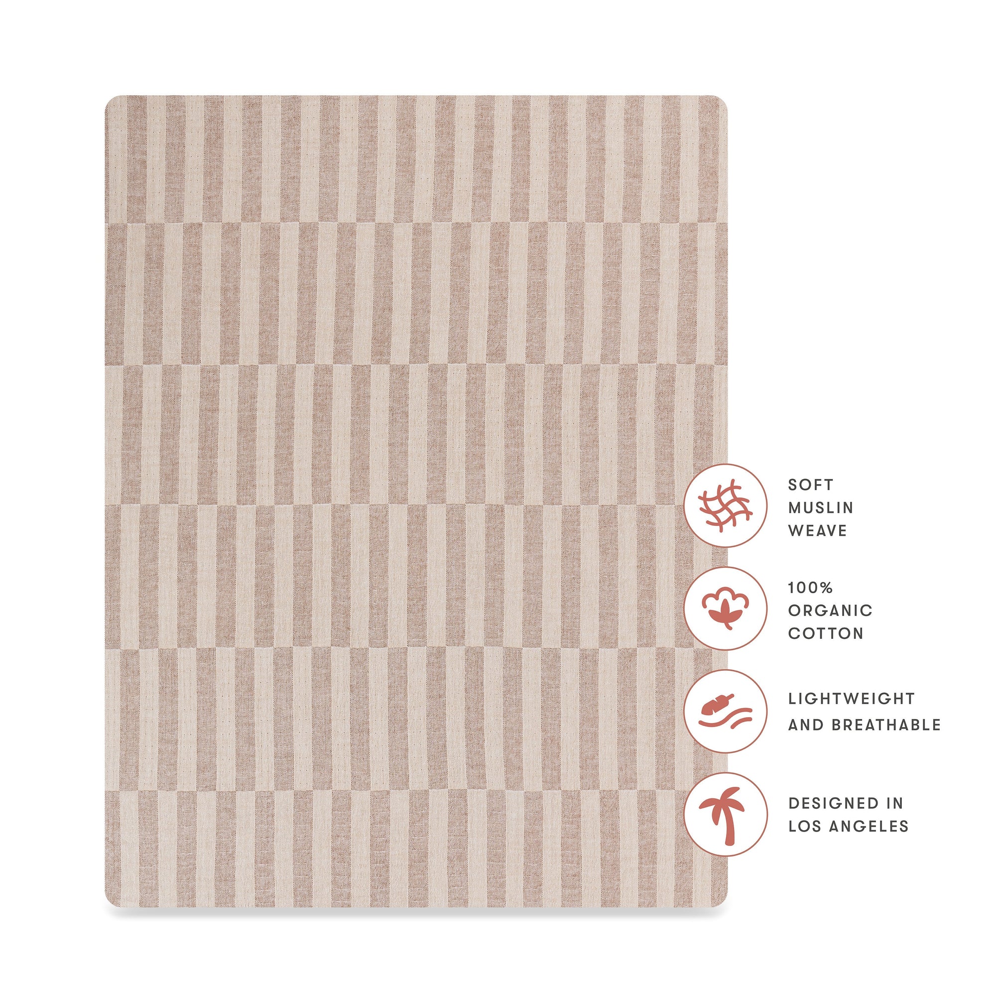 T30633,Babyletto,Cocoa Stripe Muslin All-Stages Midi Crib Sheet in GOTS Certified Organic Cotton