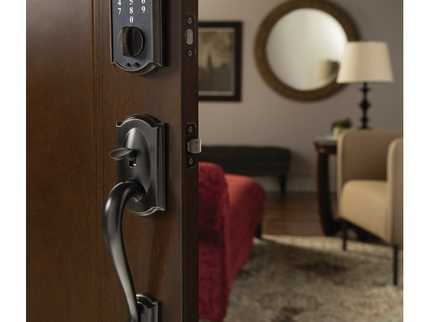 Schlage Camelot Aged Bronze Electronic Keypad Deadbolt and Entry Door Handleset Bundle