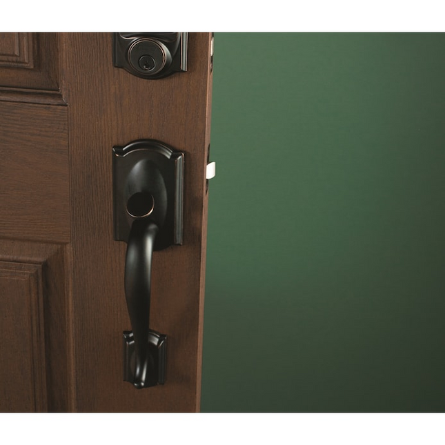 Schlage Camelot Aged Bronze Electronic Keypad Deadbolt and Handleset Bundle