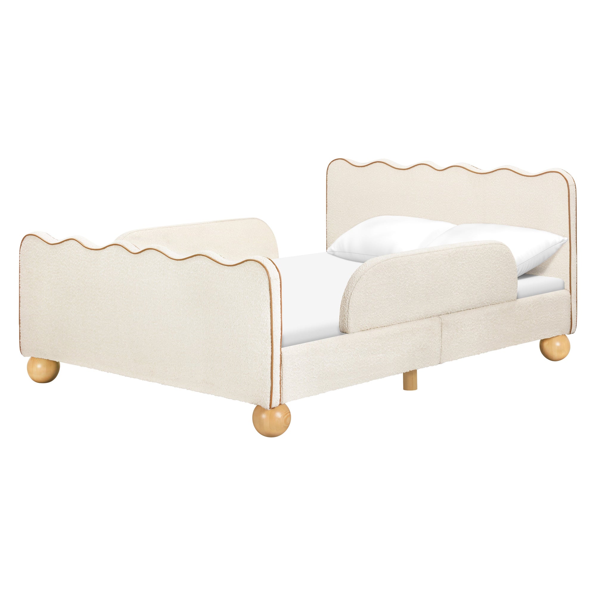 M31396PWBTAN,Babyletto Kids,Rizo Full Bed in Performance Ivory Boucle w/ VTan Leather Piping