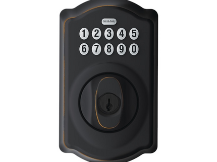 Schlage Camelot Aged Bronze Electronic Keypad Deadbolt and Handleset Bundle